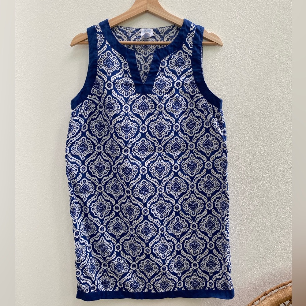 sigrid olsen • 100% linen blue and white sleeveless dress